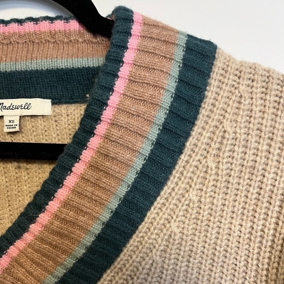 Madewell Tipped Forrest Wool Blend V-Neck Sweater XS - Picture 7 of 13